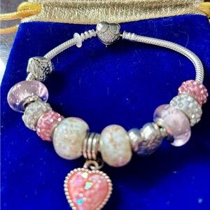 Pink Charm Bracelet with Heart and Beads